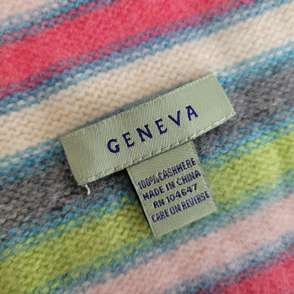Geneva 100% Cashmere Striped Pastel Scarf Womens - Picture 2 of 4